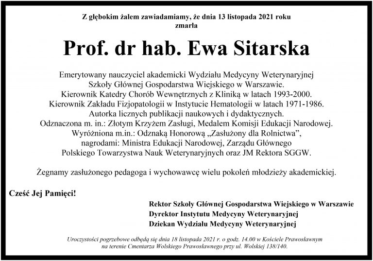 Zmarła prof. dr hab. Ewa Sitarska